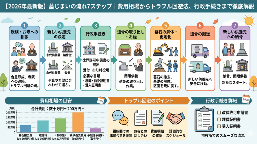 【2026年最新版】墓じまいの流れ7ステップ｜費用相場からトラブル回避法、行政手続きまで徹底解説